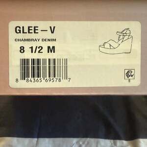 Glee-V Chambray Denim Wedge Sandals, Size 8.5 M